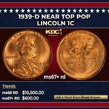 1939-d Lincoln Cent Near Top Pop 1c ms67+ rd SEGS