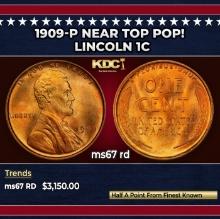 1909-p Lincoln Cent Near Top Pop! 1c ms67 rd SEGS