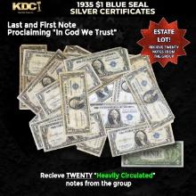 20x 1935 $1 Blue Seal Silver Certificates Heavily Circulated