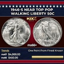 1946-s Walking Liberty Half Dollar Near Top Pop 50c ms66+ SEGS