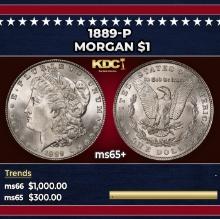1889-p Morgan Dollar $1 Grades ms65+