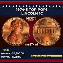 1974-s Lincoln Cent TOP POP! 1c ms67+ rd SEGS