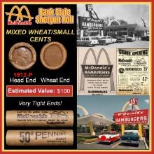 Lincoln Wheat Cent 1c Mixed Roll Orig Brandt McDonalds Wrapper, 1912-p end, Wheat other end