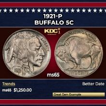 1921-p Buffalo Nickel 5c ms65 SEGS
