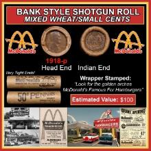 Lincoln Wheat Cent 1c Mixed Roll Orig Brandt McDonalds Wrapper, 1918-p end, Indian other end
