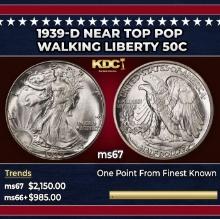 1939-d Walking Liberty Half Dollar Near Top Pop 50c ms67 SEGS