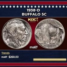 1938-d Buffalo Nickel 5c ms67 SEGS