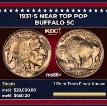 1931-s Buffalo Nickel Near Top Pop 5c ms66+ SEGS
