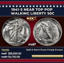 1941-s Walking Liberty Half Dollar Near Top Pop 50c ms67 SEGS