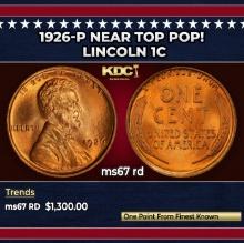 1926-p Lincoln Cent Near Top Pop! 1c ms67 rd SEGS