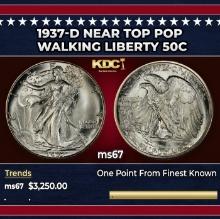 1937-d Walking Liberty Half Dollar Near Top Pop 50c ms67 SEGS
