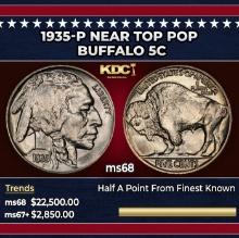 1935-p Buffalo Nickel Near Top Pop 5c ms68 SEGS