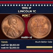 1915-p Lincoln Cent 1c ms66+ rd SEGS