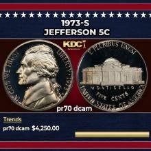 1973-s Proof Jefferson Nickel 5c pr70 dcam SEGS