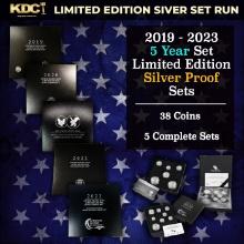 2019-2023 5 Year Set of Limited Edition Silver Proof Sets - 38 Coins Total, 5 Complete Sets Over 11