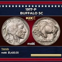 1917-p Buffalo Nickel 5c ms66 SEGS