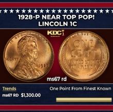 1928-p Lincoln Cent Near Top Pop! 1c ms67 rd SEGS