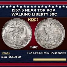 1937-s Walking Liberty Half Dollar Near Top Pop 50c ms67 SEGS