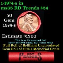BU Shotgun Lincoln 1c roll, 1974-s 50 pcs Bank Wrapper 50c