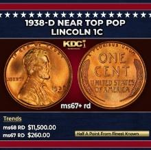 1938-d Lincoln Cent Near Top Pop 1c ms67+ rd SEGS