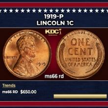 1919-p Lincoln Cent 1c Grades ms66 rd