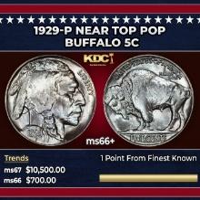 1929-p Buffalo Nickel Near Top Pop 5c ms66+ SEGS