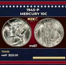 1945-p Mercury Dime 10c ms67 SEGS