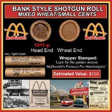 Lincoln Wheat Cent 1c Mixed Roll Orig Brandt McDonalds Wrapper, 1911-p end, Wheat other end