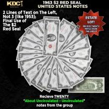 20x 1963 $2 Red Seal United States Note Grades AU/CU
