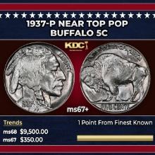 1937-p Buffalo Nickel Near Top Pop 5c ms67+ SEGS