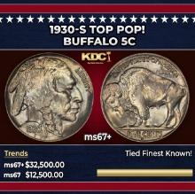 1930-s Buffalo Nickel TOP POP! 5c ms67+ SEGS