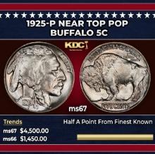 1925-p Buffalo Nickel Near Top Pop 5c ms67 SEGS