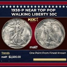 1938-p Walking Liberty Half Dollar Near Top Pop 50c ms67 SEGS