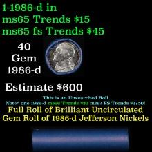 BU Shotgun Jefferson 5c roll, 1986-d 40 pcs Bank $2 Nickel Wrapper