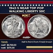 1943-s Walking Liberty Half Dollar Near Top Pop 50c ms66+ SEGS