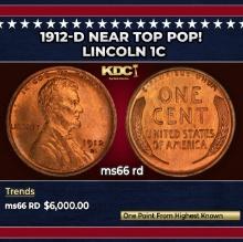 1912-d Lincoln Cent Near Top Pop! 1c ms66 rd SEGS