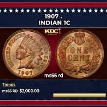 1907 Indian Cent . 1c ms66 rd SEGS