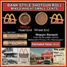 Lincoln Wheat Cent 1c Mixed Roll Orig Brandt McDonalds Wrapper, 1916-p end, Wheat other end