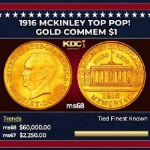 1916 McKinley Gold Commem Dollar TOP POP! 1 ms68 SEGS