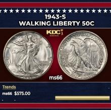 1943-s Walking Liberty Half Dollar 50c Grades ms66