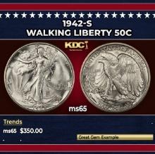 1942-s Walking Liberty Half Dollar 50c Grades ms65