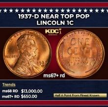 1937-d Lincoln Cent Near Top Pop 1c ms67+ rd SEGS