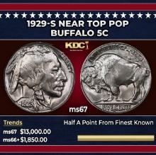 1929-s Buffalo Nickel Near Top Pop 5c ms67 SEGS