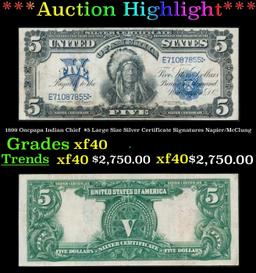 1899 $5 Large Size Silver Certificate Oncpapa Indian Chief  Grades xf Signatures Napier/McClung