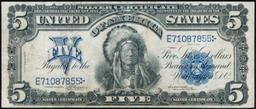 1899 $5 Large Size Silver Certificate Oncpapa Indian Chief  Grades xf Signatures Napier/McClung