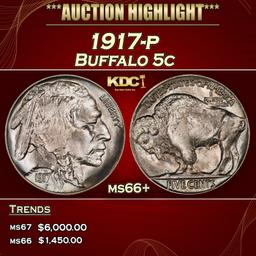 1917-p Buffalo Nickel 5c ms66+ SEGS