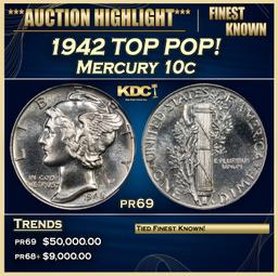 1942 Proof Mercury Dime TOP POP! 10c pr69 SEGS
