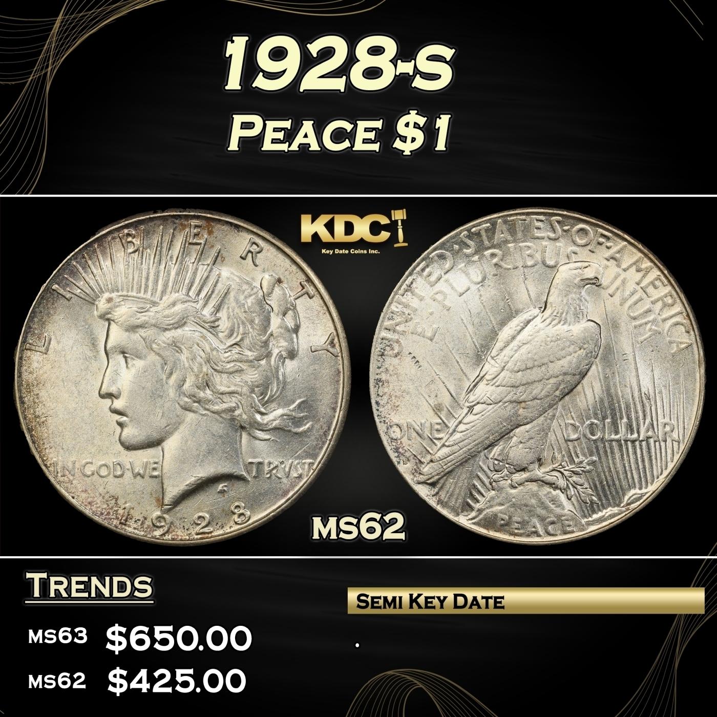 1928-s Peace Dollar $1 Grades ms62