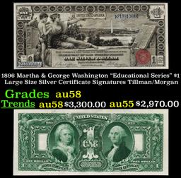 1896 $1 large size Silver Certificate Martha & George Washington "Educational Series" Grades Choice
