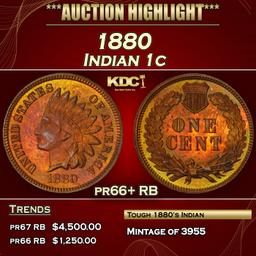 1880 Proof Indian Cent 1c pr66+ RB SEGS